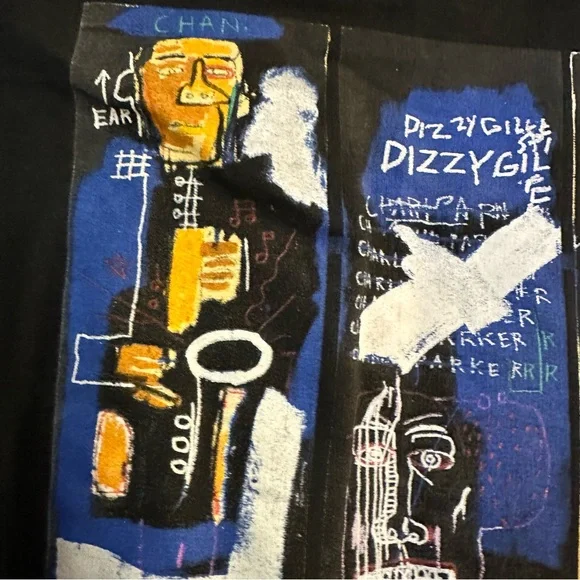 Jean Michel Basquiat x Dizzy Gillespie Jazz Horn Art Black Hoodie Size XL - Picture 7 of 10